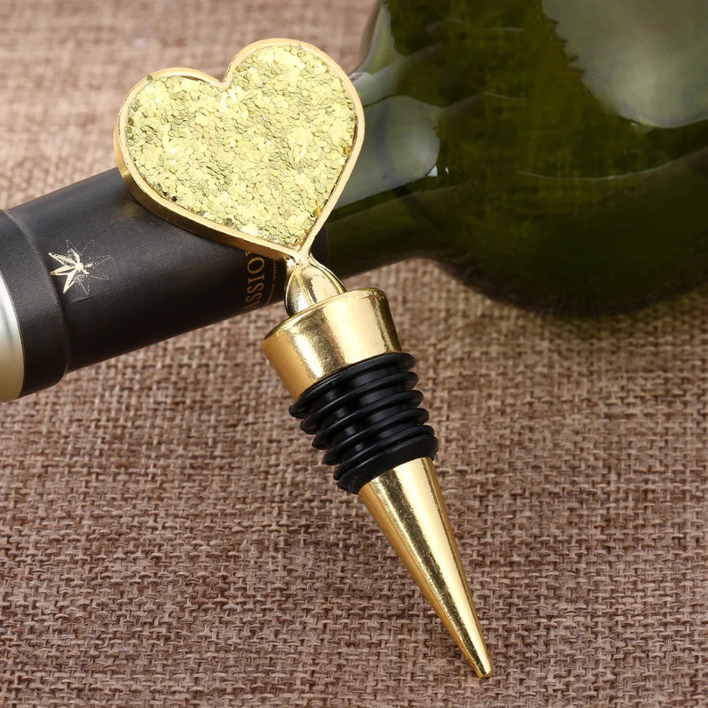 50pcs/lot Gold wedding return gifts heart wine bottle stopper
