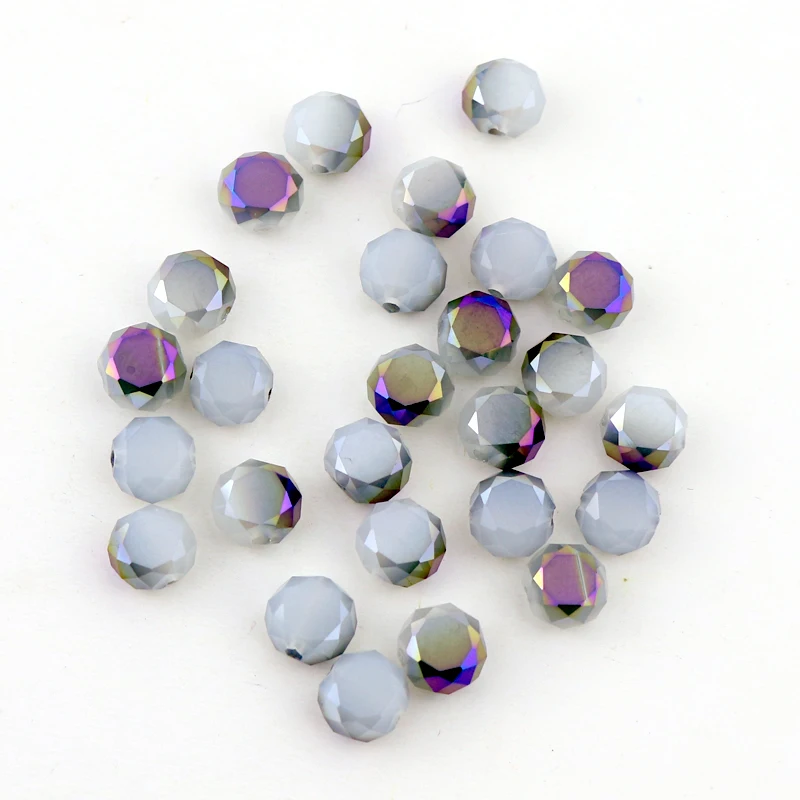 350pcs/lot 8MM Flat Round Crystal Beads White With Purple Faceted