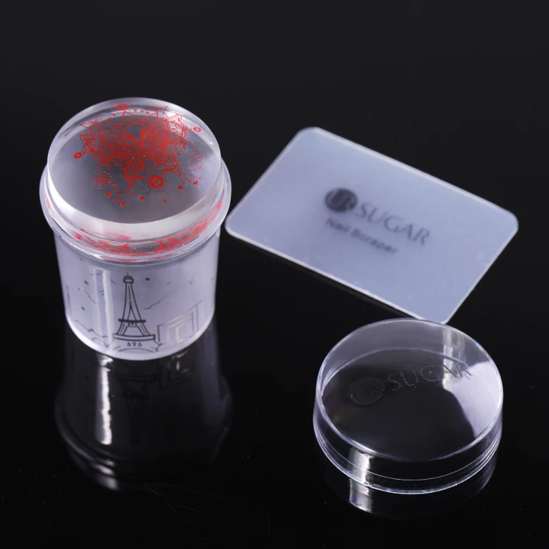 

UR SUGAR Clear Silicone Nail Stamper Set Matte Handle with Cap Scraper Manicure Stamping Kit Nail Art Tool Stamp Polish