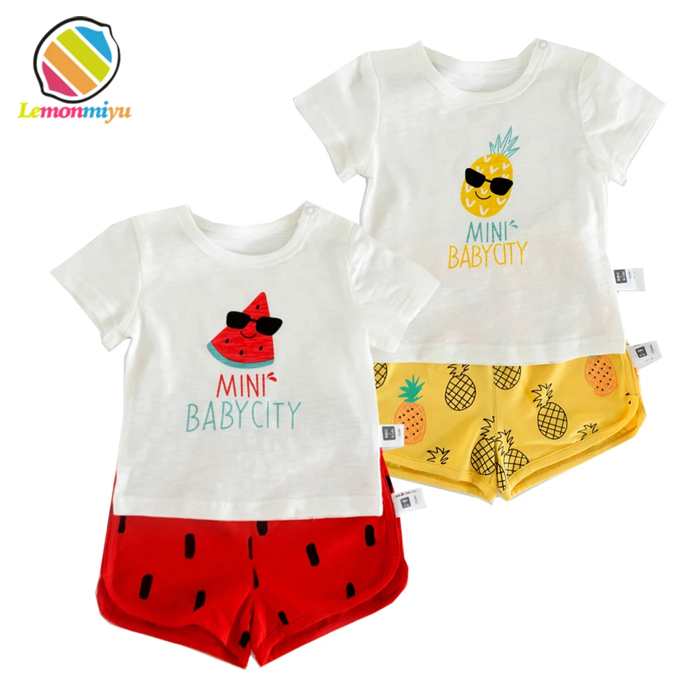

Lemonmiyu Summer Baby Sets Infants Boys Girls Cotton Print Two-Piece Newborns Sweatshirts and Shorts 1st Birthday Baby Suits