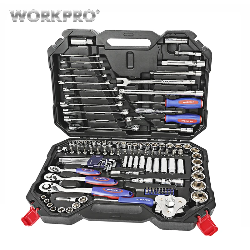 WORKPRO 123 шт. набор инструментов ручной для ремонта автомобиля гаечный ключ Разъем