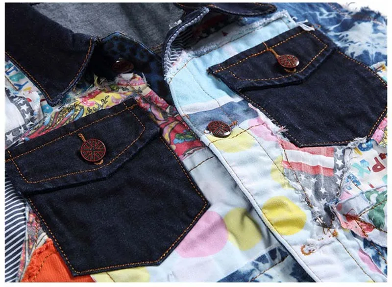 Mcikkny Fashion Men's Denim Vest Patch Design Jeans Waistcoats Washed Sleeves Jackets For Male Colorful Patchwork Size XL-2XL  (3)