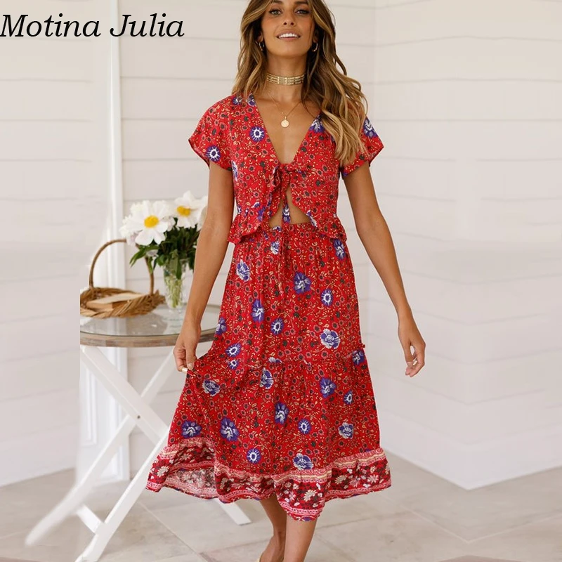 Женское платье с цветочным принтом Motina Julia Пляжное оборками и бантом комплект из