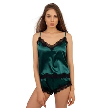 Women's Satin Sleepwear Lace Pajama Set Spaghetti Strap Sexy Pyjamas Cute Cami Top and Shorts Comfort Nightwear Women's Satin Sleepwear Lace Pajama Set Spaghetti Strap Sexy Pyjamas Cute Cami Top and Shorts Comfort Nightwear