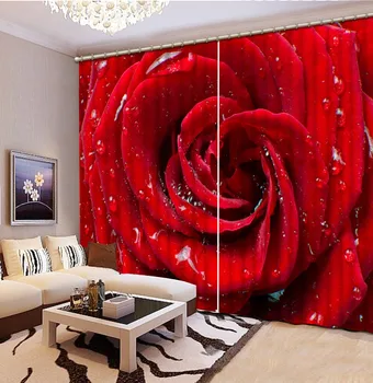 

Curtain Design Fashion Customized 3D Curtain Red Roses, Water Droplets Blackout Shade Window Curtains Home Bedroom Decoratio