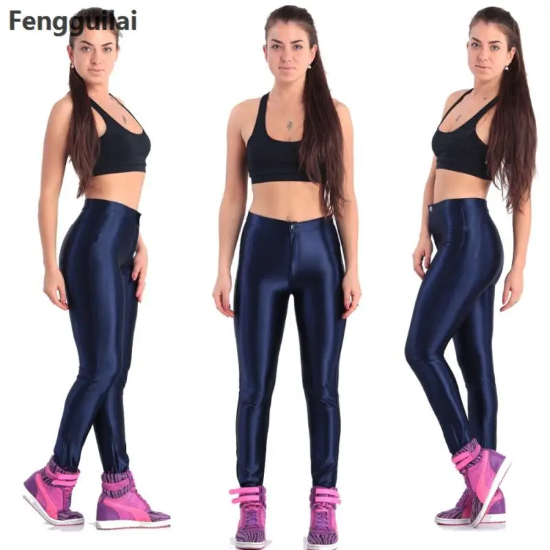 2018 American Style Pencil Pants Shiny Disco Pants High Waist Women 'S Trousers Leggings Pants Pants