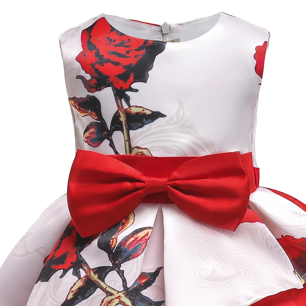 Princess Dress Girls Costumes 2018 New Flower Print Party Wedding Children Dresses Prom Bowknot Kids Dresses For Girls 10 Years (1)