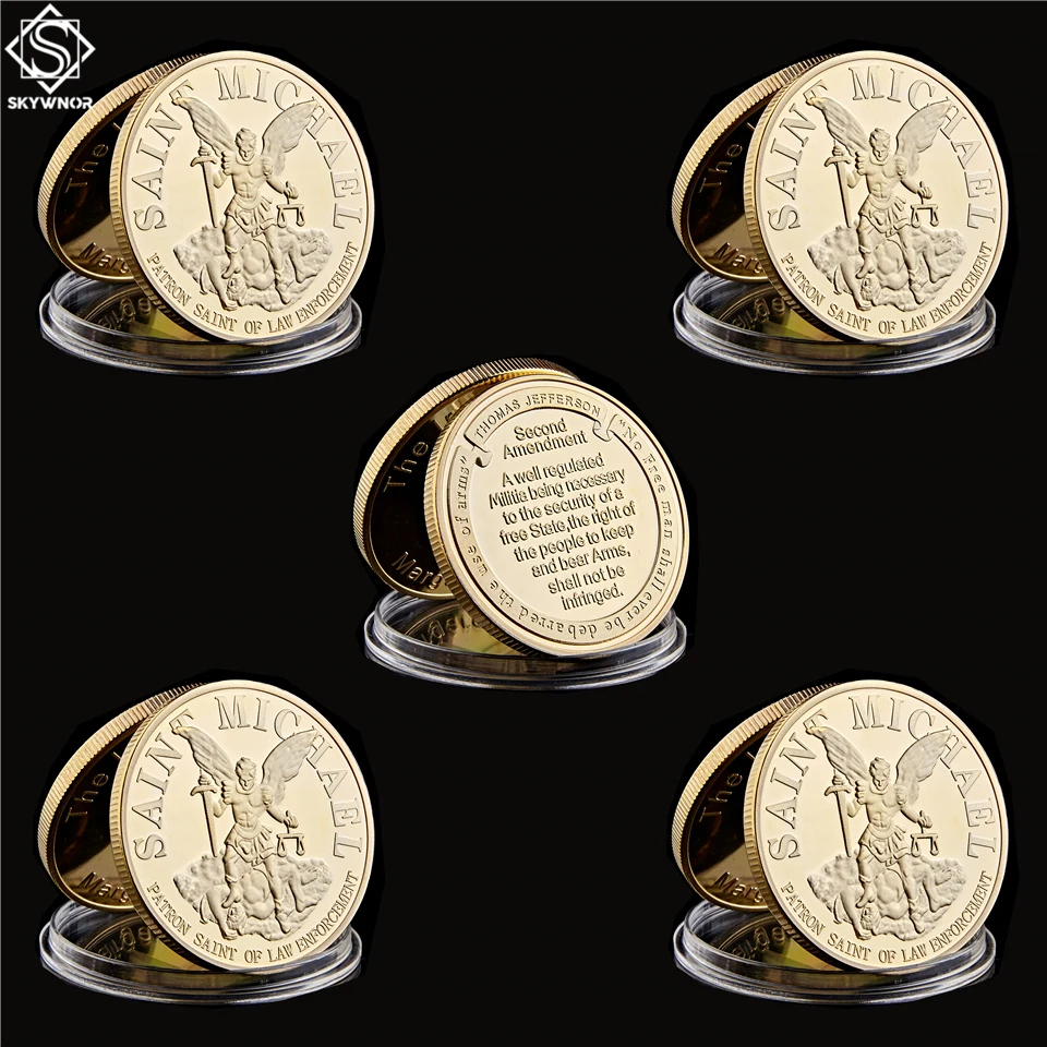 

5PCS/Lot USA St Michael The Prayer Archangel Gold/Silver Token Collectible Coin Set USA Wholesale