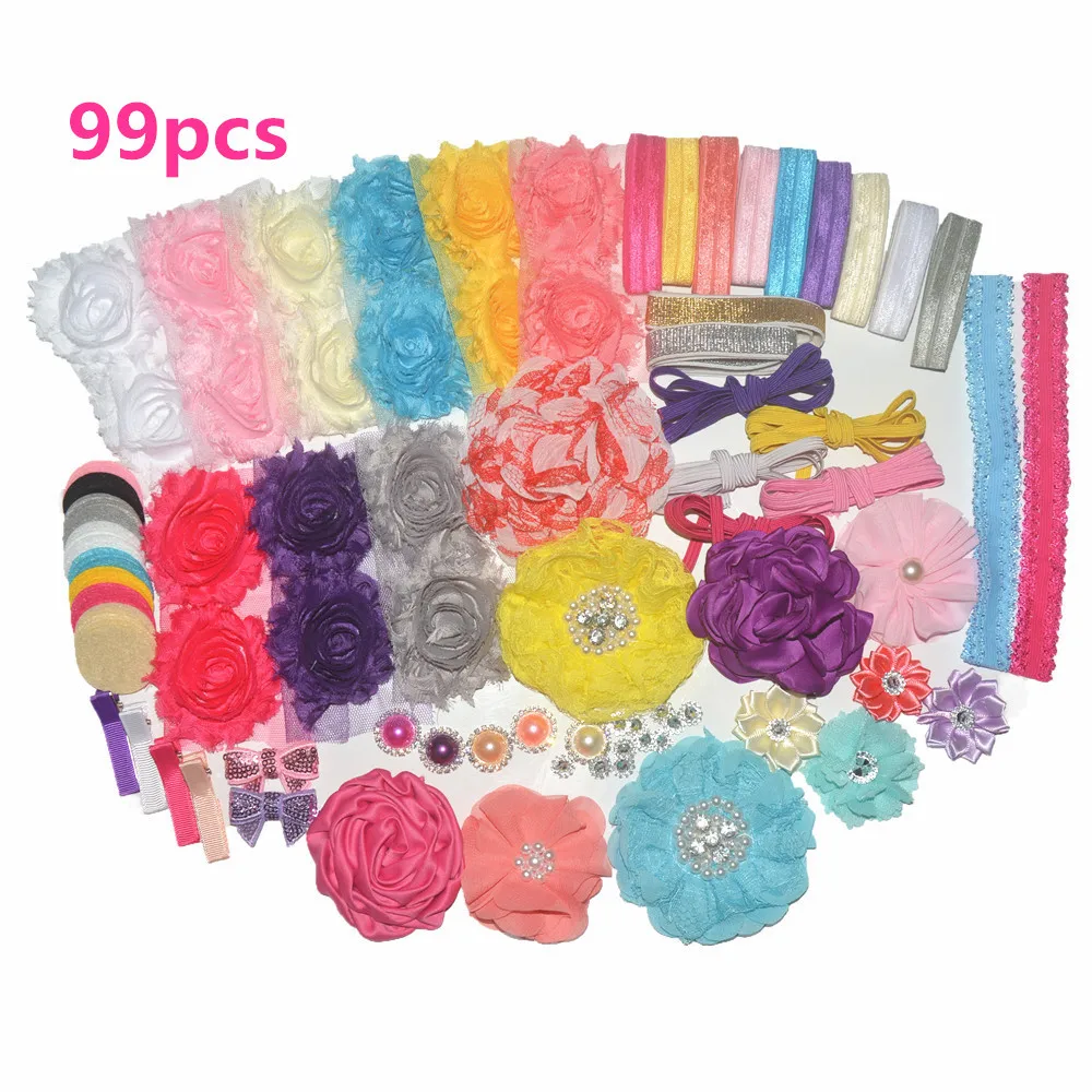 Diy Headbands Kit 99pcs/lot ,headband/flower/bows For Diy Headbands And