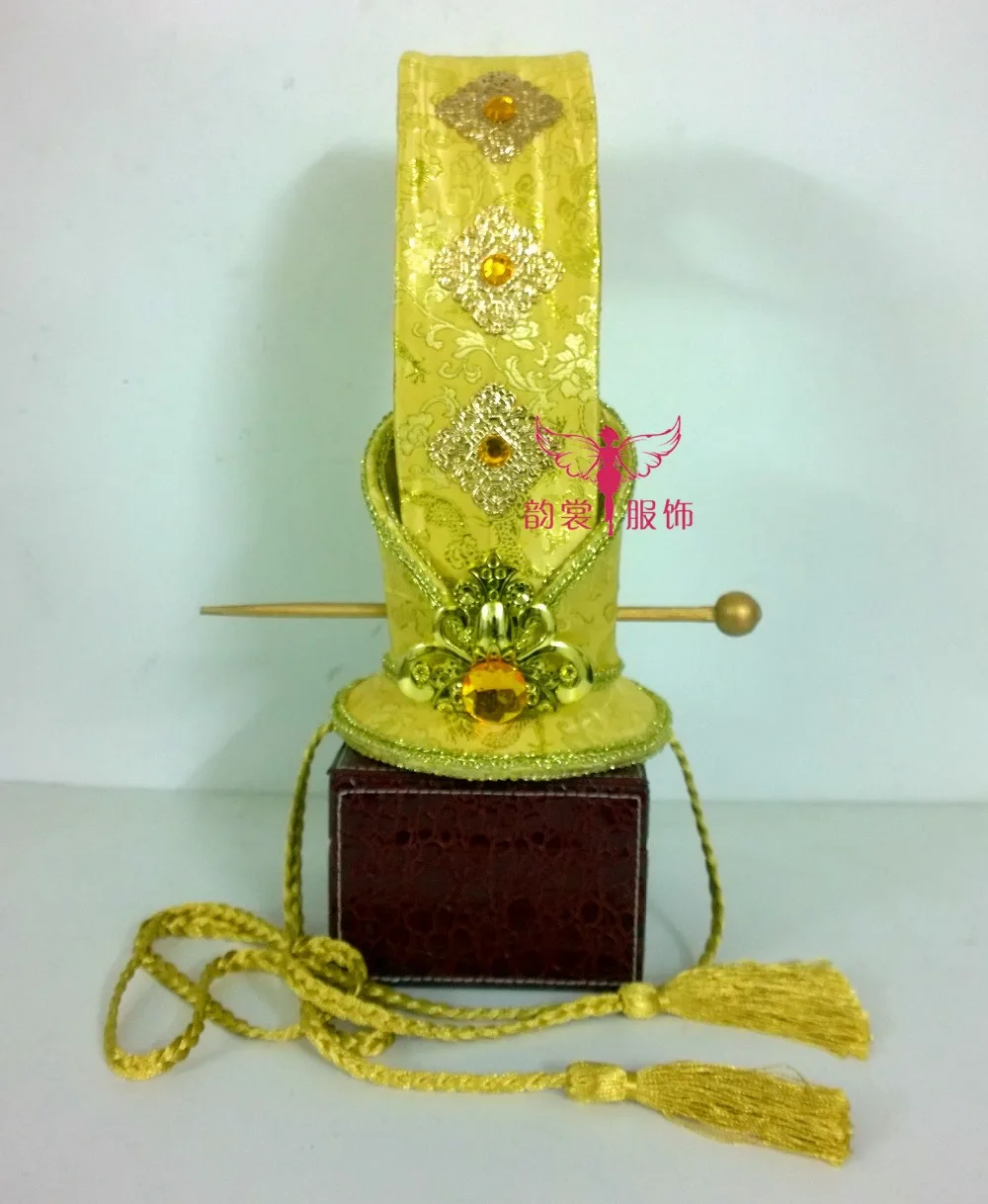

Golden Ancient Chinese Costume Hair Tiaras Handmade Top Quality Ancient Men's Hair Crown Piece Cosplay Han Dynasty Emperor's
