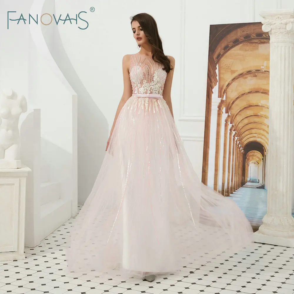 

Luxury Evening Dresses Light Pink Evening Gowns Blush Tulle Vestido De Fiesta Robe De Soiree Special Occasion Dresses Long