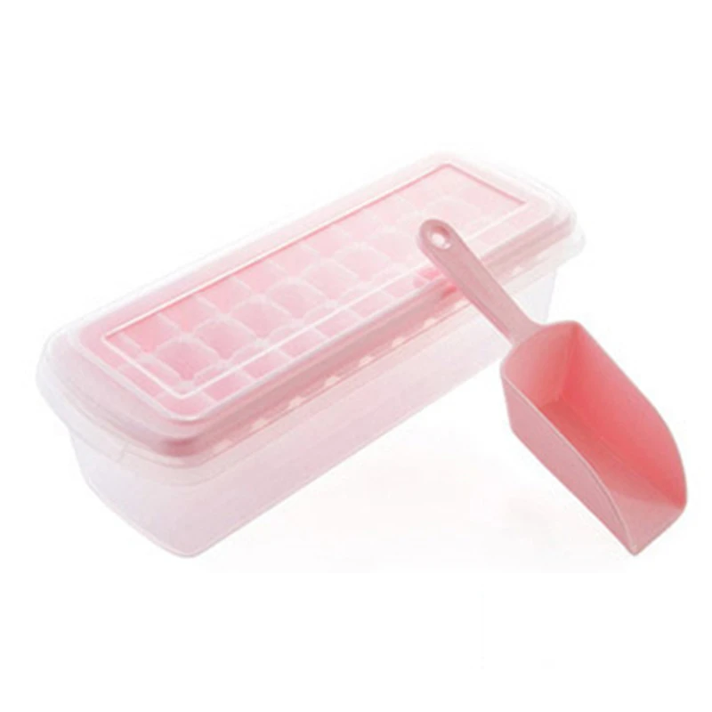 33 полости Ice Cube лоток с крышкой форма для льда квадратной формы Ice производитель кубиков коробка для хранения и лопатой инструмент для кухни - Цвет: Pink