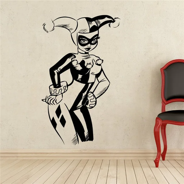 Бесплатная доставка Harley Quinn настенные наклейки супергерой художественный дизайн