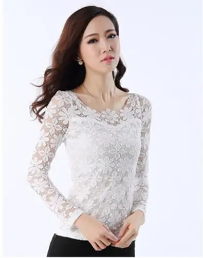 blouses & shirts Plus size S-5XL 2018 New fashion Women's Lace Crochet Blouses Shirts Long Sleeve Sexy Tops Women Lace Blouse camisa feminina long sleeve blouse Blouses & Shirts