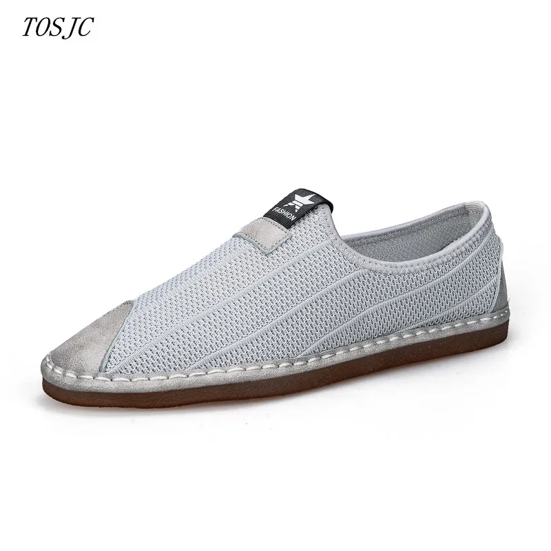 

TOSJC Man Fashion Loafer Zapatos Hombre Light Weight Breathable Shoes Black Color Spring Summer Loafer Grey Color