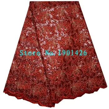 

(5yards/pc) 2017 High quality African french organza lace fabric red color with shining sequins for gorgeous party dress!XYX123