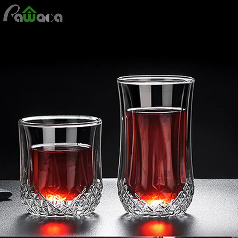 

New Transparent Crystal Whiskey Glass Cup Heat-resistant Double Wall Glass Cup for Whiskey Wine Vodka Bar Club Beer Drinkware