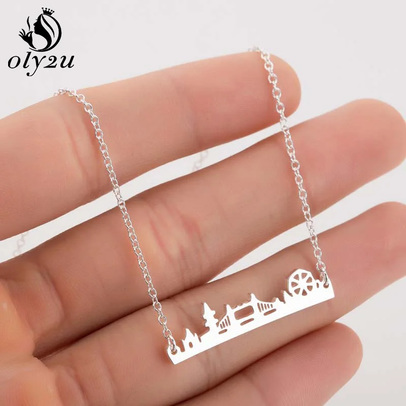 

Oly2u Stainless Steel Pendants Necklaces for Women Long Chain Chokers Necklaces London Bridge Pendant Collier Femme Jewelry