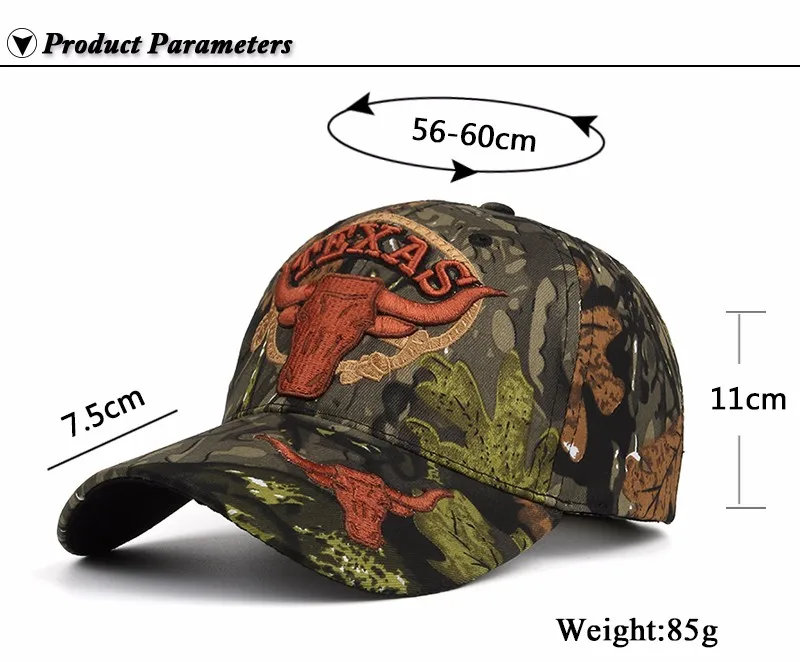 Dettagli su Camouflage Baseball Cap Adjustable TEXAS Embroidery Hunter  Fishing Dad Hat - 