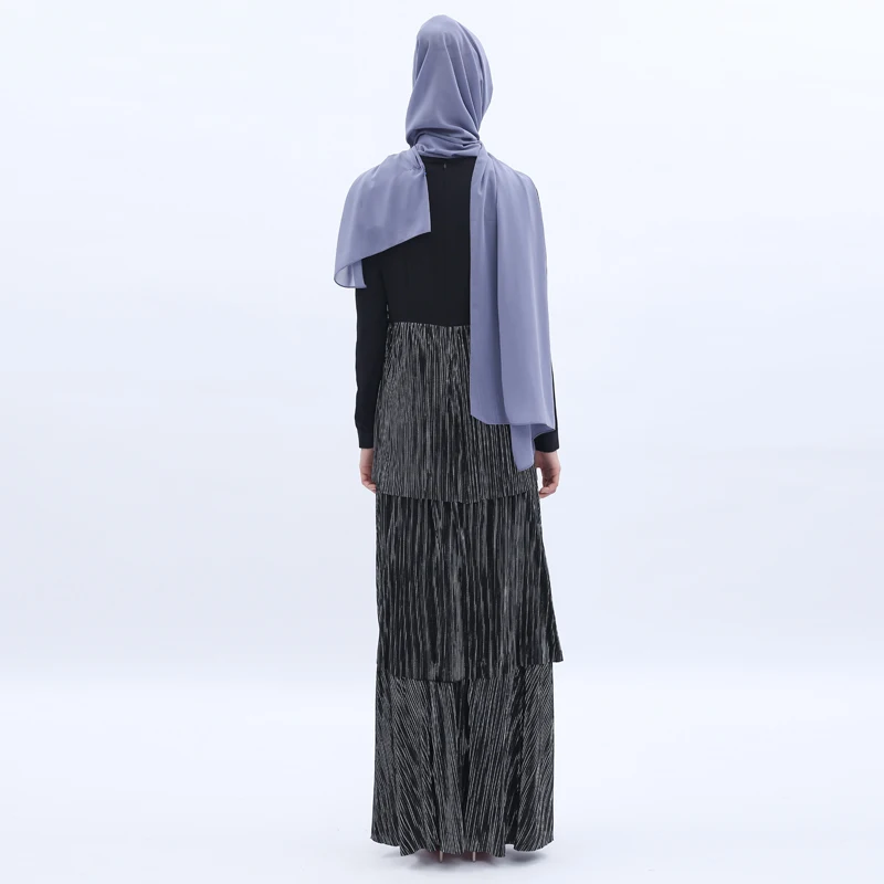 Stitched Pleated Cake Vestidos Abaya Dubai Arabic Maxi Muslim Dress Women Caftan Moroccan Kaftan Elbise Hijab Turkish Dresses