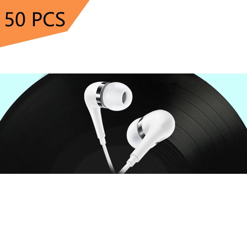 

wholesale 50 pcs Wired Headset 3.5mm Jack In-ear Earpiece Wired Control With Mic Earphone Universal Earbud For IPhone Samsung
