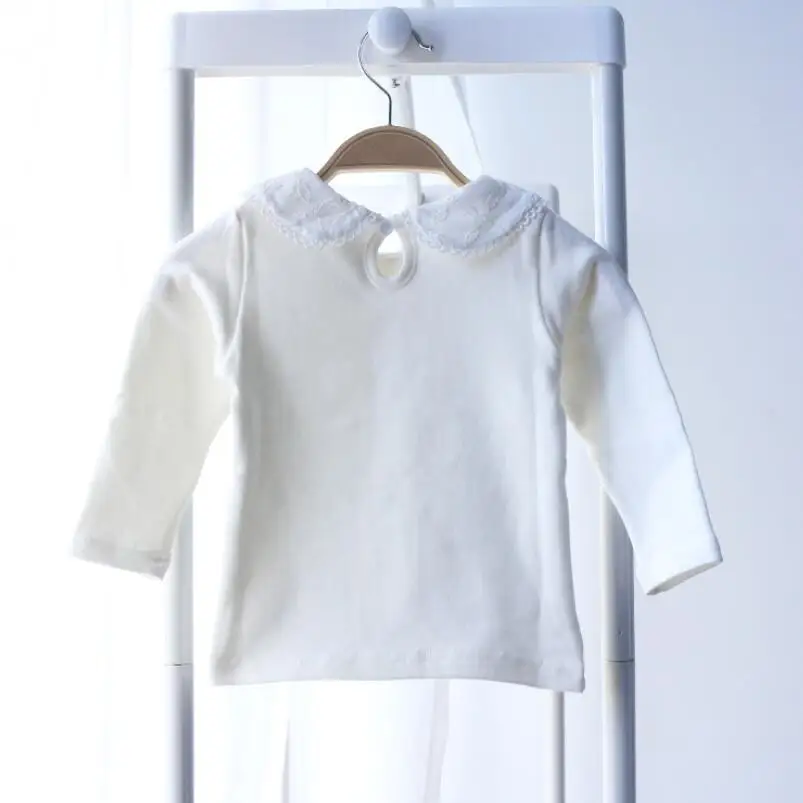 Школьная блузка для девочек, хлопковая белая кружевная футболка с длинным рукавом, Детская футболка для девочек, детские топы для малышей JW7455