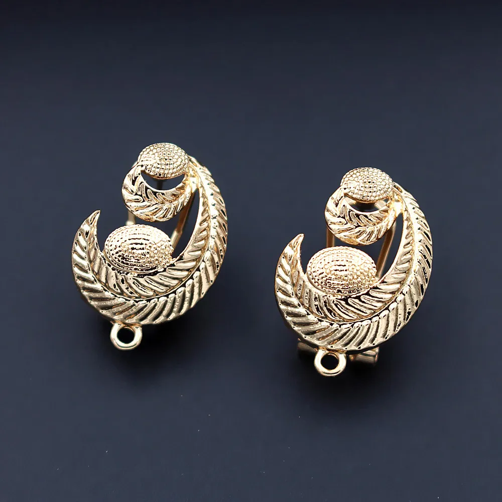 

Earrings Post with Loop Hanger Leaf Base Findings DIY Nigerian African Dubai Gold color Women Wedding Earrings Jewelry Making