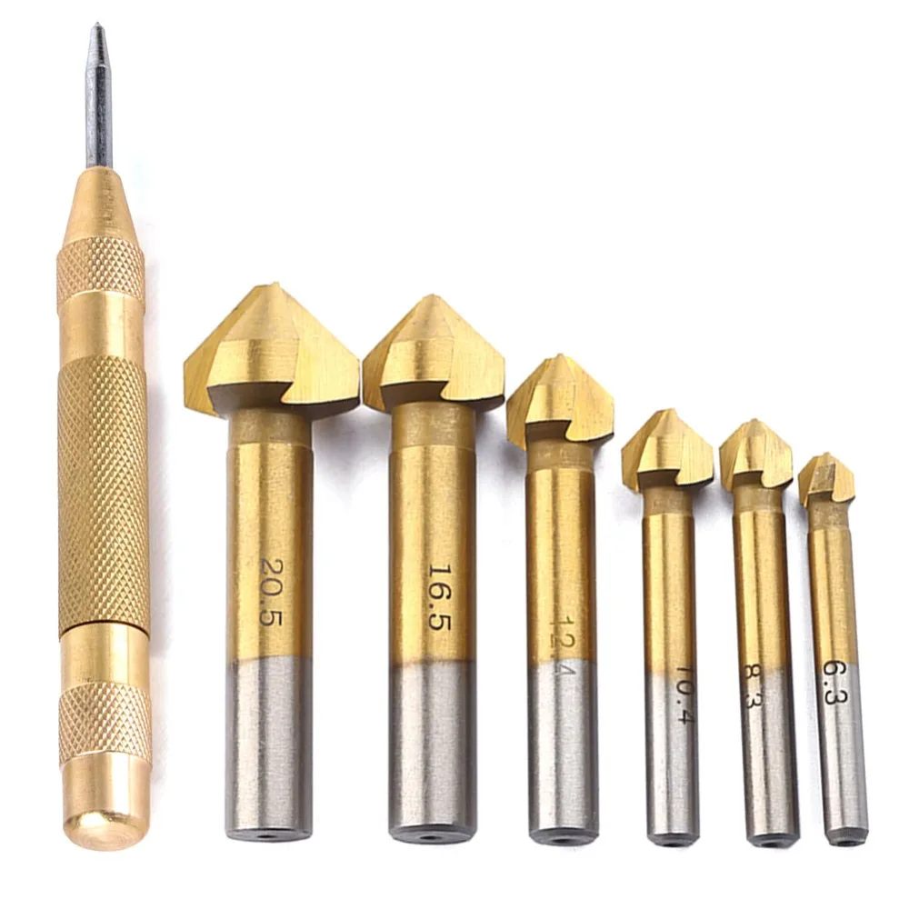 

6pcs/Set Round Shank 3 Flute HSS Hard Metals natural color Three Edge Chamfer Chamfering End Mill Cutter Countersink Drill Bit