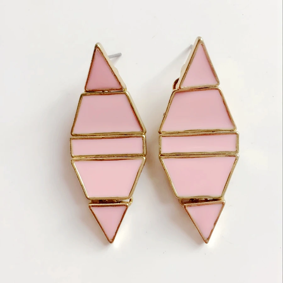 Free Shipping Light Pink Enamel Geometric Sweet Earring Stud-in Stud ...