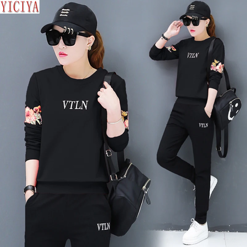 YICIYA tracksuits Black 2 piece set women pant suits and top outfits plus size large co-ord set autumn winter sportswear clothes