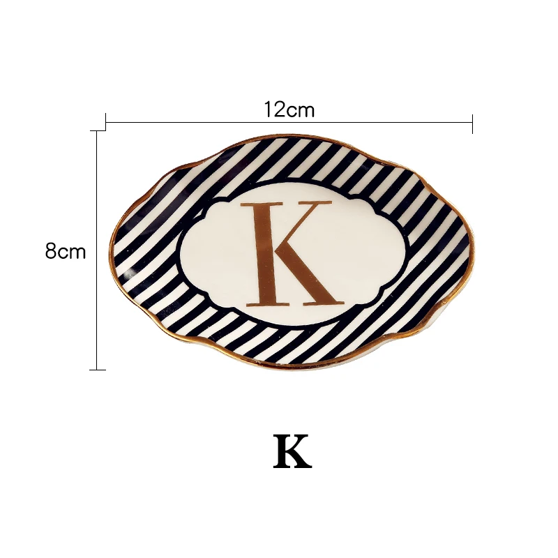 Керамическая буква Английский алфавит декоративная тарелка ювелирное блюдо Пномпень волна точка полоса лоток - Цвет: K