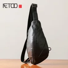 AETOO Chest bag men's leather casual men's shoulder Messenger bag Korean version of the tide fashion pockets leather small backp
