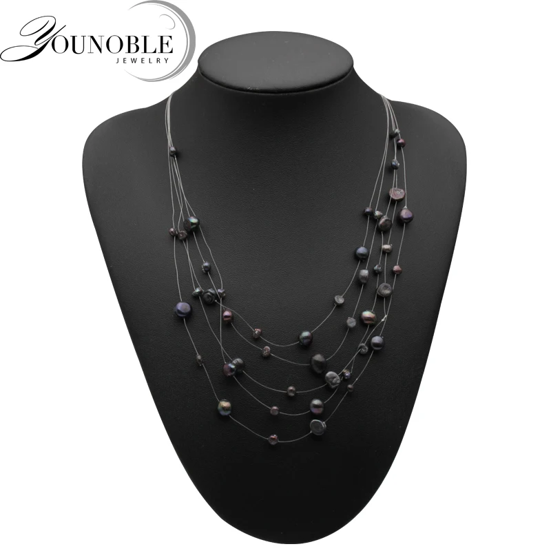 Повседневное женское ожерелье с черным жемчугом, красивое двойное ожерелье 45 см, свадебный подарок