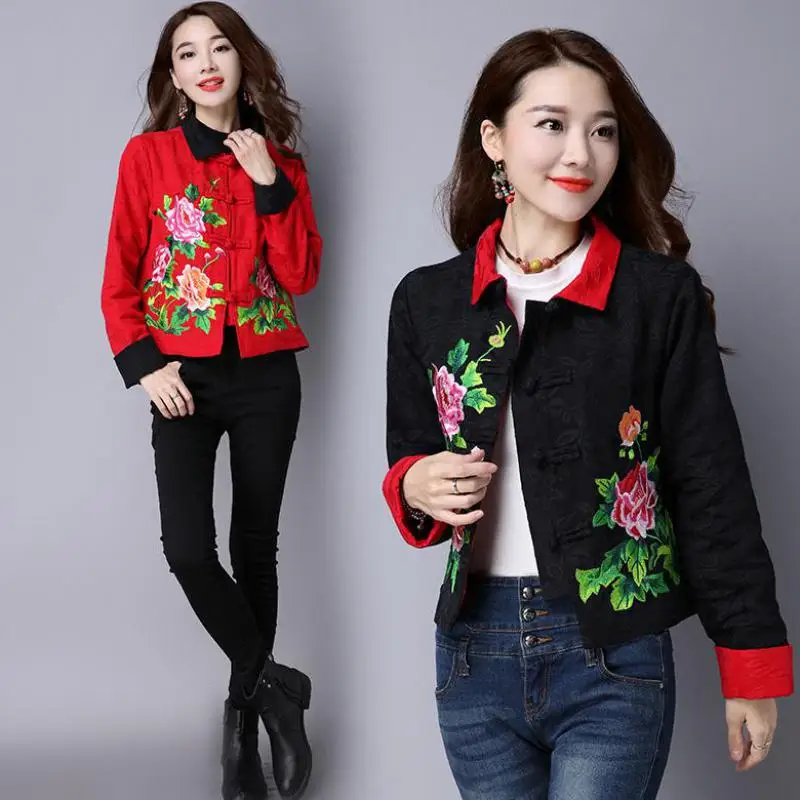 

Spring Fall Casual Women Embroidery Patchwork Flower Full Sleeve Cardigan Cotton Coat , Female Woman Loose Embroidered Coats