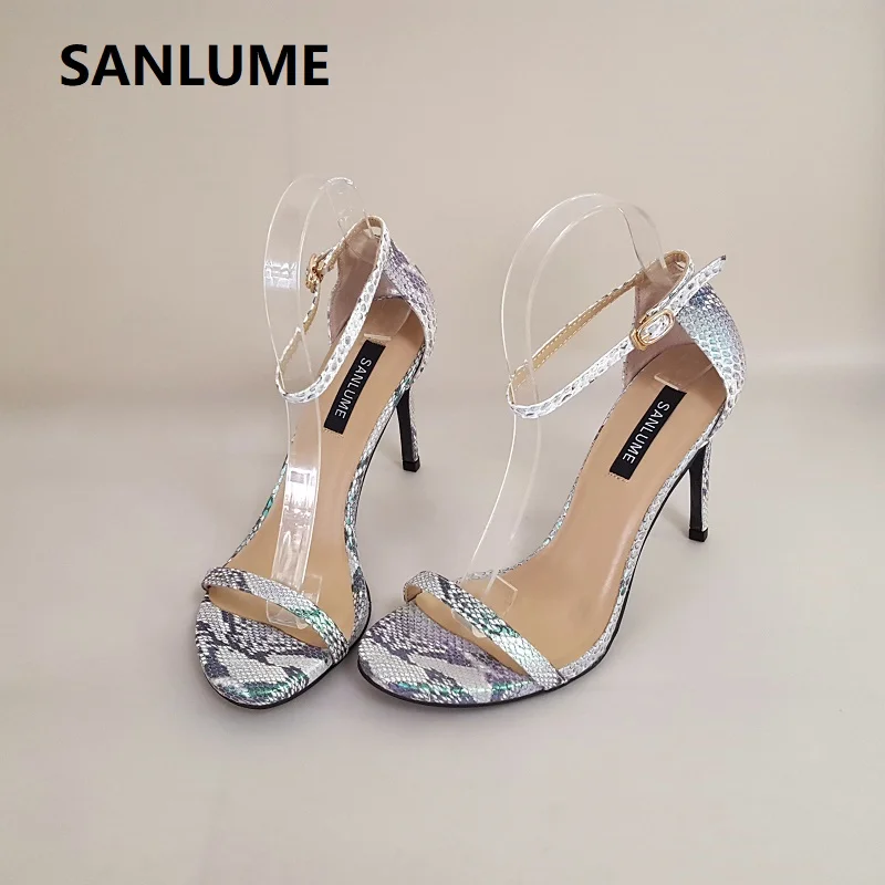 

SANLUME 10CM Women Genuine leather High heel Sandals Sexy Party evening Shoes Thin pumps 100% Leather shoes