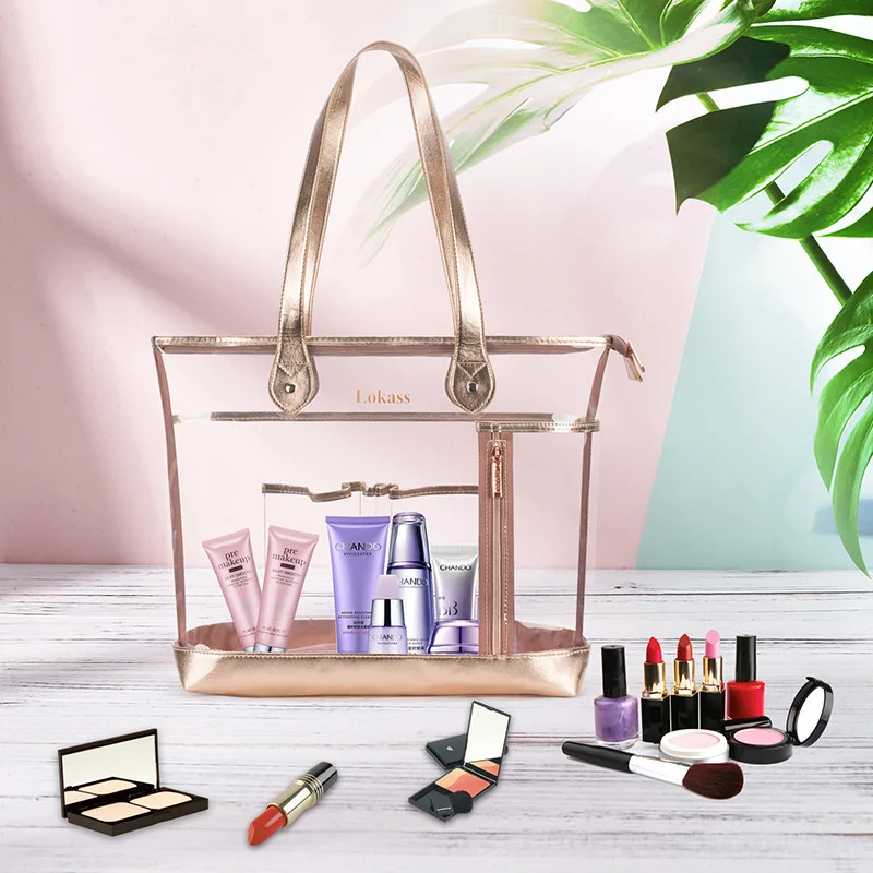 

Hot European Beauty Package Fashion Single Shoulder Package PVC Transparent Leisure Handle Bags Transparent Bags Package Set