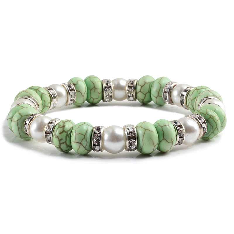 Fashion Green Turquoises Stone Bead Elasticity Women Charm Bracelets - Image 2