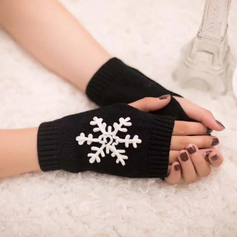 Модные шерстяные перчатки для холодной погоды с рисунком снежинки, мягкие теплые зимние перчатки для девочек, вязаные перчатки без пальцев