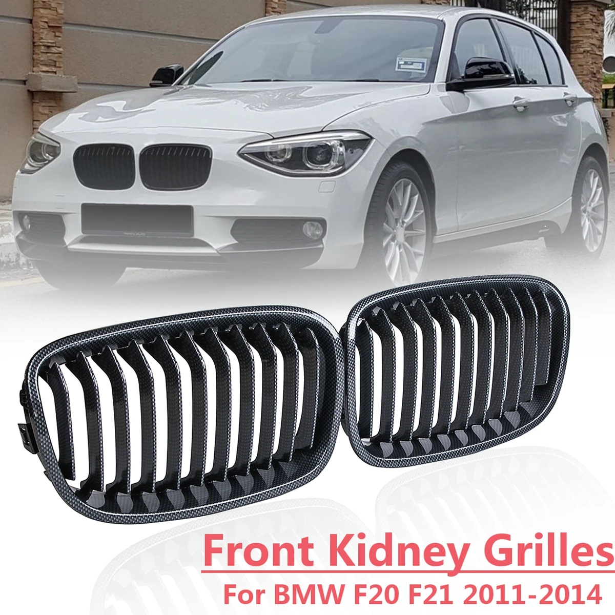 

1 Pair Front Bumper Racing Grill for BMW F20 F21 114i 116i Hatchback 2011 2012 2013 2014 Carbon Fiber Kidney Grill Grilles