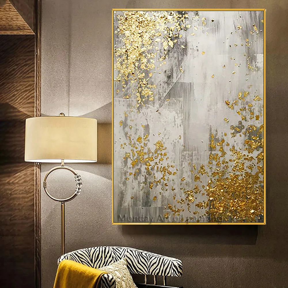 kk纯手绘油画金箔轻奢流水酒店抽象玄关装饰画过道连廊挂画书柜壁画