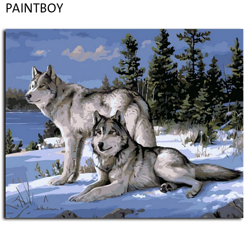 

PAINTBOY Framed Pictures DIY Oil Painting By Numbers Home Decor Wall Art Wolf Painting 40*50cm GX4430 40x50cm