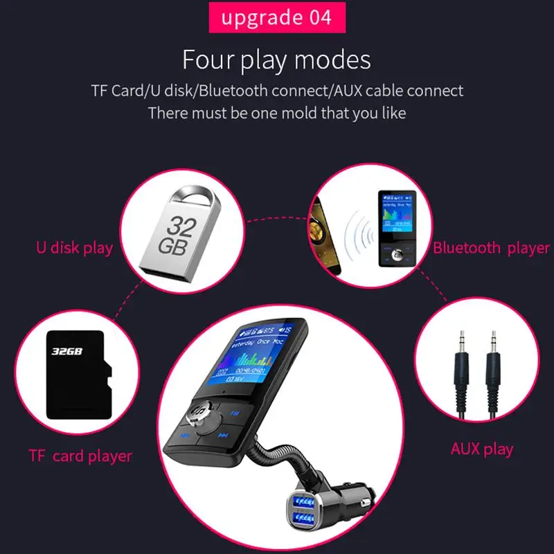 Bluetooth автомобильный mp3 музыкальный плеер fm-передатчик модулятор громкой связи поддержка вызова Сири, голосовой помощник ЖК-дисплей цветной экран