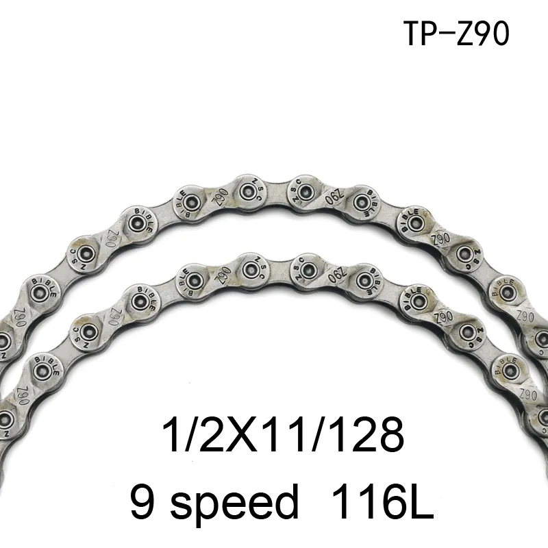 Велосипедная цепь 678 9 10 11 скоростная горная MTB Дорожная велосипедная цепь 116 118 звенья 1 шт. велосипедная цепь высокого качества Прочная серебристо-серая - Цвет: 9speed90