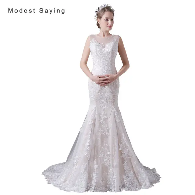 Elegant Ivory and Champagne Mermaid Applique Lace Wedding Dresses ... Elegant Ivory and Champagne Mermaid Applique Lace Wedding Dresses ...