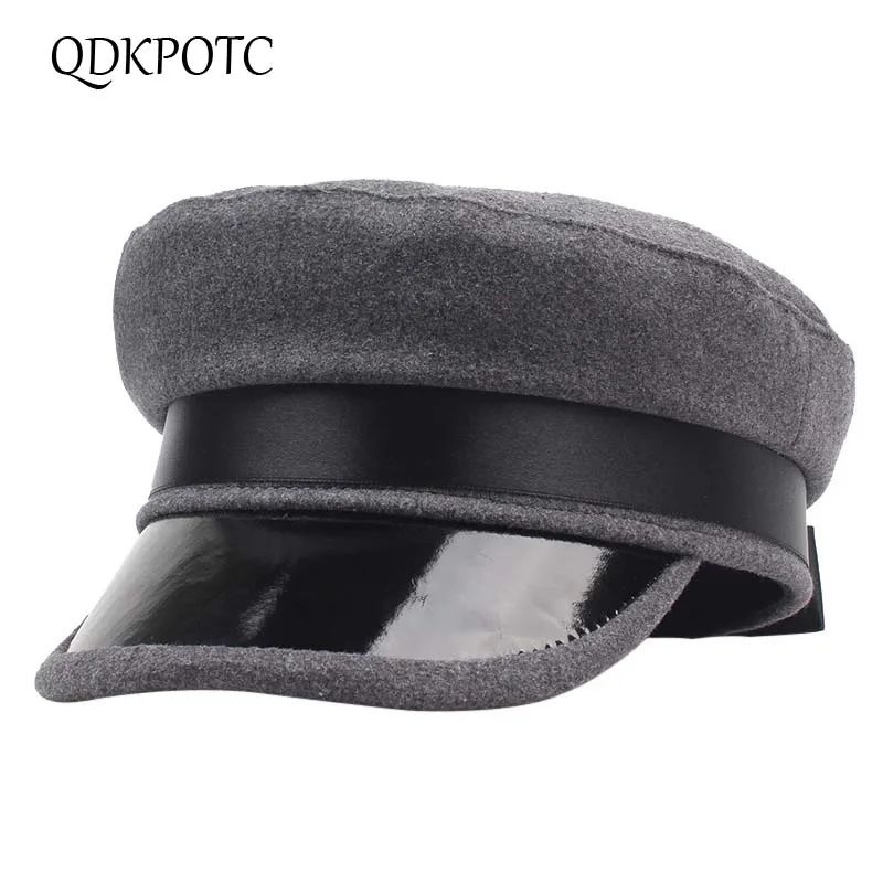 

QDKPOTC 2018 Fashion Ladies Military Hats Autumn Winter Wool Blend Flat Top Hat Bowknot Beret Patchwork Newsboy Cap Woman