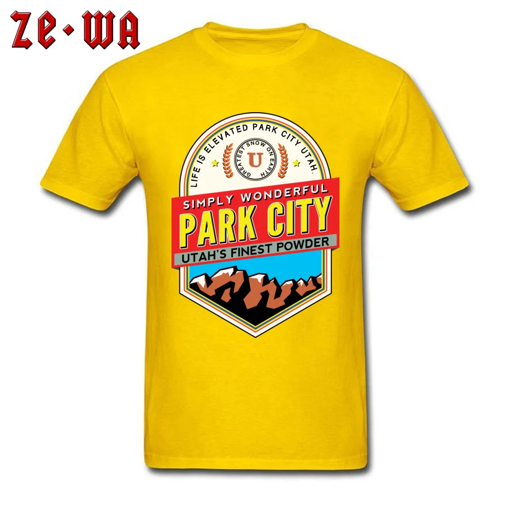 3D Printed 100% Cotton Men Short Sleeve T Shirt Custom Summer Fall T-Shirt comfortable T Shirt Coupons Round Neck PARK CITY UTAH SKIING MOUNTAINS SKI SNOWBOARD yellow
