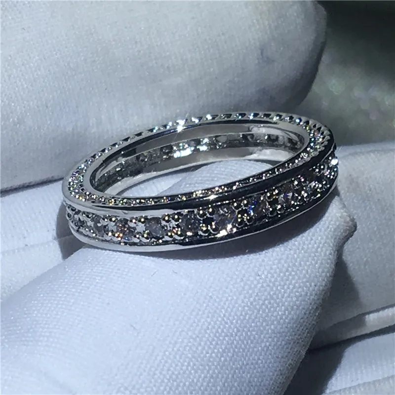 Fashion Dainty Ring Pave set Cz Stone 925 Sterling Silver Party Wedding band Rings For Women Valentine's Day Gifts