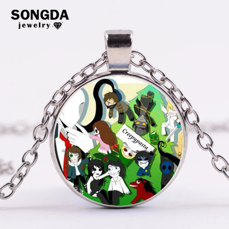 

SONGDA Creepypasta Necklace for Fans Jeff the Killer Ticci Toby Clockwork Anime Patterns Glass Dome Long Necklace Gothic Jewelry