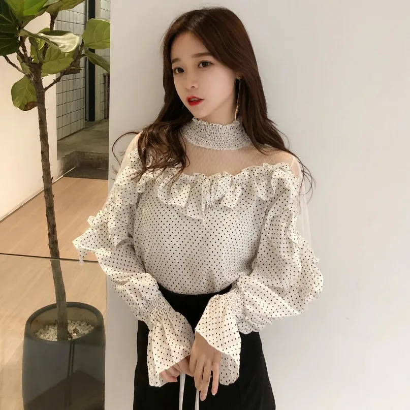 Mazefeng 2018 الجديدة النساء البولكا نقطة خمر قميص فضفاض نمط قمصان السيدات أزياء النساء قمم المرأة عارضة مضيئة الأكمام قمصان