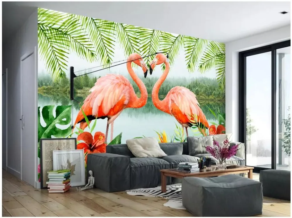 3d фото обои на заказ Фреска озеро Фламинго современный минимализм ТВ фон настенный домашний декор гостиная обои для стен 3 d